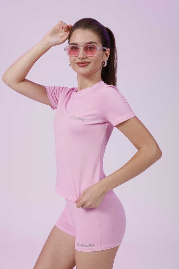 Kadın Soft Pembe Şort Takım | MSC4021-Pembe